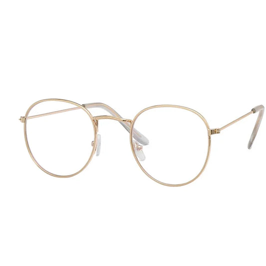 Round gold eyeglass frames - Fashionable transparent glasses, unisex style